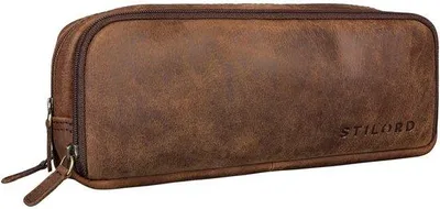 Produktbild von Großes braunes Leder-Etui mit 3 Reißverschlüssen