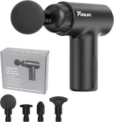 Produktbild von Mini Massagepistole, 6 Intensitätsstufen, 12mm Tiefenmassage, USB-C Aufladung, Ultra Leise, Nur 0,5 kg, 4 Massageköpfe, Tragbares Reise- & Büroset