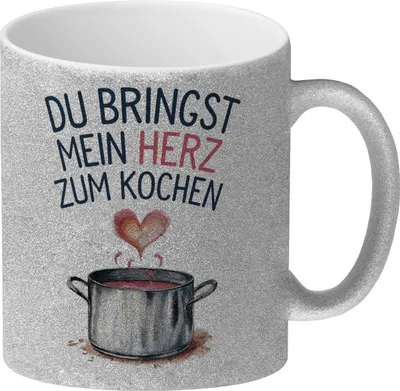 Produktbild von Du bringst mein Herz zum Kochen Glitzer-Kaffeebecher