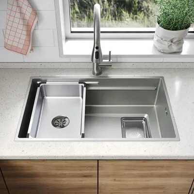 Produktbild von SONNI Schmalrandiges quadratisches Spülbecken 70 x 44 x 22,4 cm, Nano-Silber, mit rechteckigem Sieb, Abtropfbecken, Wasserhahn