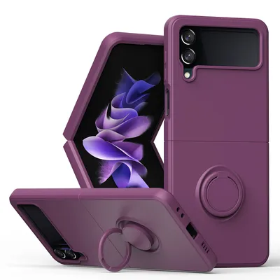 Obrázek produktu pro Samsung Z Flip 4 Pouzdro, s prstencovým držákem a stojánkem, odolné proti poškrábání, měkký silikon pouzdro pro Samsung Galaxy Z Flip 4 5G Fialová