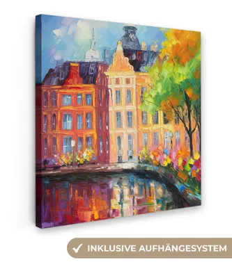 Produktbild von MuchoWow® - Leinwandbilder - Ölgemälde - Amsterdam - Kunst - Farbenfroh, Wandbild, Wanddeko Bilder Wohnzimmer, 20x20 cm