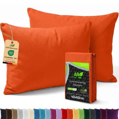 Produktbild von AR Line 2er Pack Jersey Kissenbezüge 40x60 Baumwolle – weich, elastisch, Kissenhüllen mit Reißverschluss, in Farbe: Orange