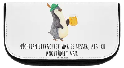 Produktbild von Mr. & Mrs. Panda Schminktasche Pinguin Bier - Weiß - Geschenk, , schmink organizer, kosmetiktäschchen, kosmetik, Waschtasche, Beschwippst, Kulturtasche