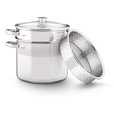 Produktbild von LAMART LT1067 Hrnec na těstoviny s cedníkem a napařovací nástavbou, nerez, objem 6 l, 22 cm / výška 16 cm, vhodné na všechny typy ploten včetně indukčních