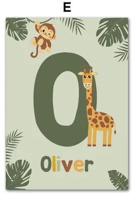 Produktbild von Poster Kinderzimmer Tiere Dschungel Wald · Name Personalisiert · Kinderzimmer Bilder · Wand Deko · Kunst Druck · Deko Print · ohne Rahmen · Motiv E · 50×70 cm