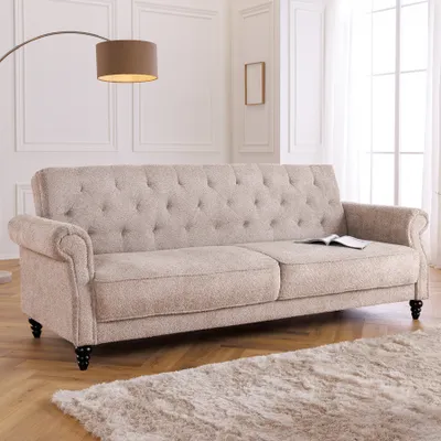 Produktbild von riess-ambiente Chesterfield 3-Sitzer Sofa MAISON BELLE AFFAIRE 220cm greige Bouclé mit Schlaffunktion Couch Gästecouch