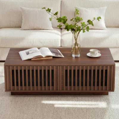 Produktbild von Couchtisch Rechteck, Kaffeetisch mit 2 Türöffnung,Lagerung,Beistelltisch,Sofatisch,Wohnzimmertisch 100x50x35cm