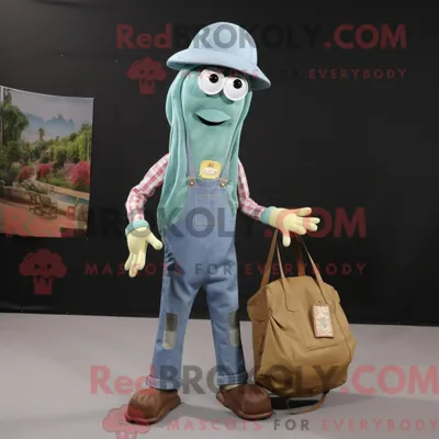 Produktbild von Maskottchenkostüm REDBROKOLY Olive Squid mit Chambray-Hemd und Tragetaschen