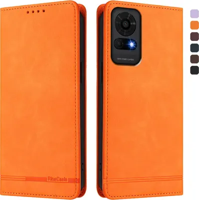 Image de Etui pour TCL 50 LE, étui rétro en cuirPolyuréthaneavec support et fentes pour cartes Orange