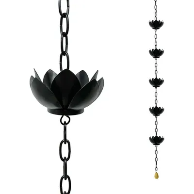 Produktbild von Regenkette mit Adapter ,8 verstellbare Lotus-Wasserauffangbecher, passend für Dachrinnen und Fallrohre, zur Wasserableitung und Wohnungsdekoration