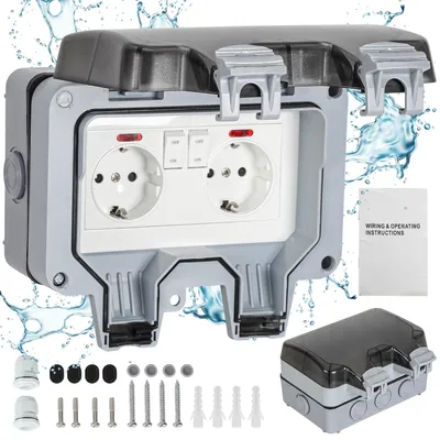 Produktbild von Faziango Außensteckdose Gartensteckdose Steckdose Outdoor IP66 Aufputz mit Schalter Wandsteckdose Wasserdicht Feuchtraum Außenbereich