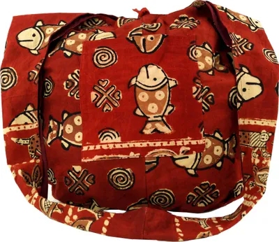 Produktbild von Sadhu Bag, Umhängetasche, Blockdruck Hippie Schultertasche, Schulterbeutel, Einkaufstasche, Uni - Erwachsene, Rot, Baumwolle, 35*49*30 cm, Alternative Umhängetasche, Handtasche aus Stoff