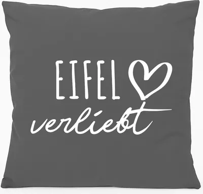 Produktbild von Huuraa Kissen Eifel verliebt 40x40cm mit Füllung Steel Grey Baumwolle Dekokissen Geschenkidee