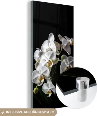 Produktbild von MuchoWow Glasbilder - Bilder auf Wandbild - Foto auf Glas Orchidee - Blumen - Weiß - Natur - Schwarz 40x80 cm Wanddekoration aus Glas - Acrylglasbild - Acrylbilder - Wanddekoration
