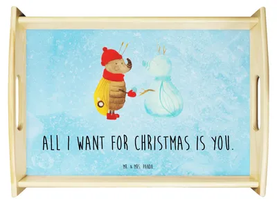 Produktbild von Mr. & Mrs. Panda Serviertablett Nachtfalter Schneemann - Eisblau - Geschenk, Weihnachtsgruß, Servierplatte Holz, Tablett, Holztablett, Winter, Weihnachten, Servier, aus
