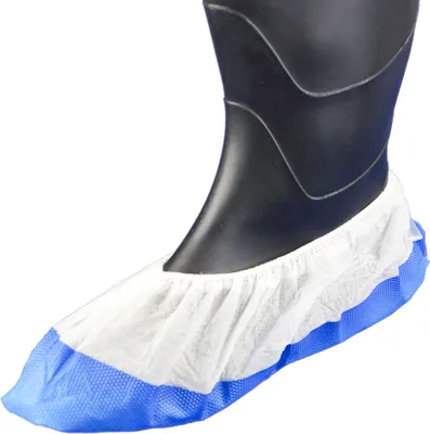 Produktbild von PRO FIT U2830 PP-Schuhüberzieher mit CPE Sohle, Überziehschuhe, mit Gummizug, blau / weiß - 50 Stück