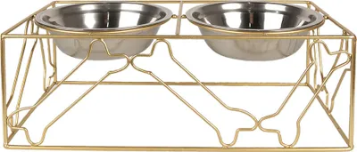 Produktbild von Clayre & Eef Krippenhund 2x500 ml Goldfarbig Metall Knochen zum Kauen