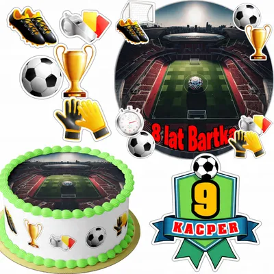 Obrázok produktu pre SADA DEKORÁCIÍ NA TORTU: 20 cm + 16 postavičiek – futbal, šport + meno, 15 cm, 18 cm