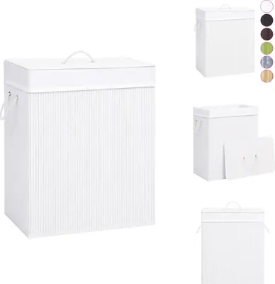 Obrázok produktu pre vidaXL Bambusový kôš na bielizeň s 2 priehradkami White 100 L - Koše na bielizeň