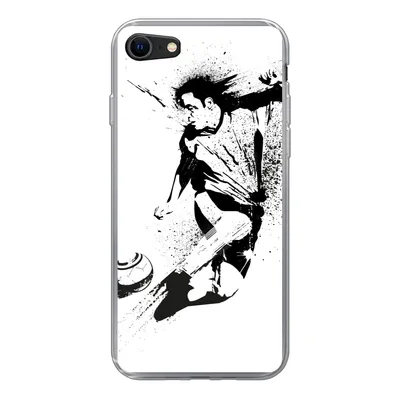 Produktbild von MuchoWow® Handyhülle Schutzhülle Hülle für iPhone 8 Eine Illustration einer Person, die einen Fußball in Richtung Tor schießt - Jungen - Junge - Kind Silikon Softcase Handy Hülle - Schutzhaube