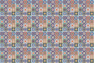Produktbild von Fliesenaufkleber 15x15 cm – 24 Stück – Selbstklebend – Wasserfest – Pflegeleicht – Hitzebeständig – Für Küche & Bad – Geometrische Blumenmosaike