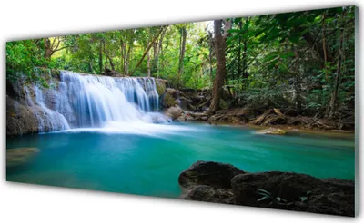 Produktbild von Acrylglasbilder 125x50 Wandbild Druck Wasserfall See Wald Natur