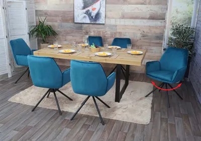 Obrázok produktu pre sada 6 jedálenských stoličiek HWC-G67, podrúčky kuchynských stoličiek, otočná automatická poloha, zamat ~ tyrkysovo-modrá, čierne nohy