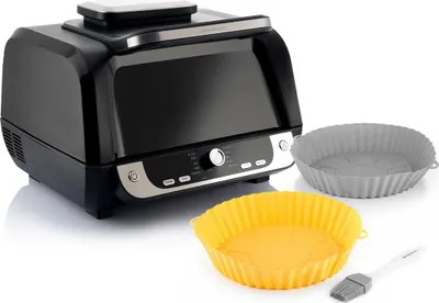 Produktbild von Pack Silikonformen mit Backpinsel für Heißluftfritteusen und Heißluftfritteuse mit Grill, Zubehör und Rezeptbuch InnovaGoods