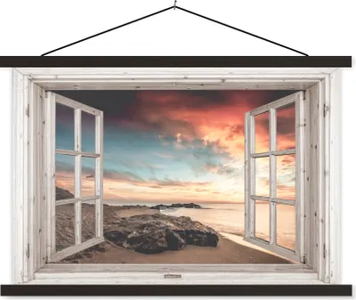 Produktbild von MuchoWow® Textilposter Aussicht - Strand - Meer 120x80 cm mit schwarzem Rahmen - Wanddeko