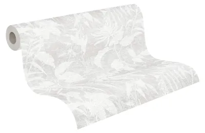Produktbild von livingwalls Dschungel-Vliestapete – Weiß, Grau, Metallic – 10,05 x 0,53 m