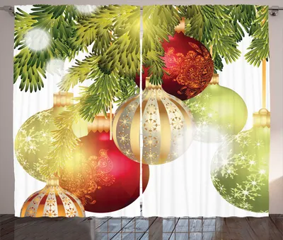 Produktbild von ABAKUHAUS Weihnachten Rustikaler Vorhang, Flitter Motive Yuletide, Wohnzimmer Universalband Gardinen mit Schlaufen und Haken, 280 x 245 cm, Mehrfarbig