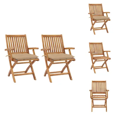Image de vidaXL : 2 chaises de jardin avec coussins beige, en bois massif teck - Chaises de jardin