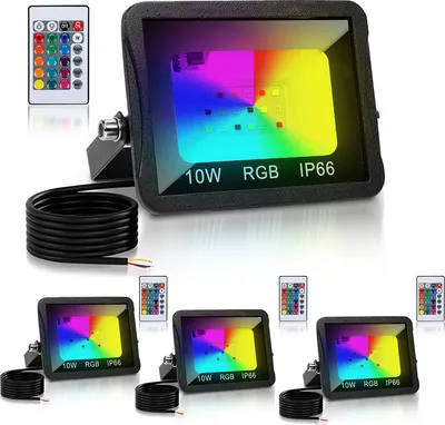 Produktbild von Clanmacy 10W RGB fluter mit Fernbedienung RGB LED Strahler RGB LED Außenstrahler IP66 Wasserdicht 4 Stück