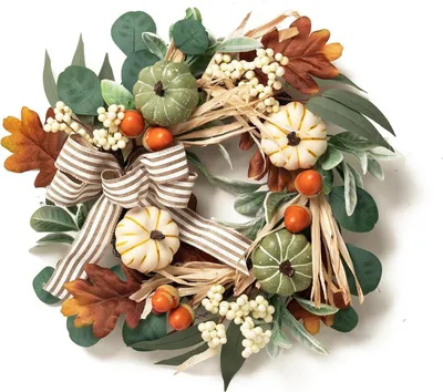 Produktbild von Valery Madelyn 45cm Herbstkranz Türkranz Kürbis Ahornblatt Beere Blätter Grün