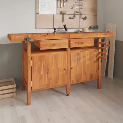 Obrázek produktu pro The Living Store Pracovní stůl se zásuvkami a svěráky 162x62x83 cm akáciové dřevo