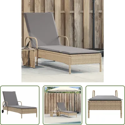 Produktbild von The Living Store Sonnenliege mit Rollen und Auflage Beige Poly Rattan