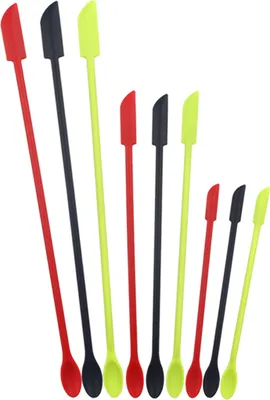 Image de 9 mini-spatules en silicone réutilisables, longue spatule en verre pour la cuisine, mini-spatule à deux extrémités, essuyez les parois des flacons de crème-beurre-confiture-lotion