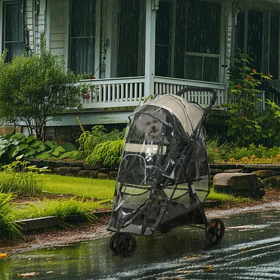 Produktbild von 2 in 1 Hundebuggy mit Regenschutz klappbar Hundewagen Pet Stroller Katzenbuggy bis 10 kg für Hunde & Katzen Khaki