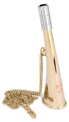 Nebelhorn aus Massivmessing, 14 cm, mit Kette, gold, laut