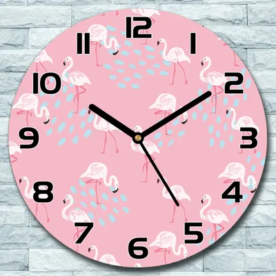 Produktbild von Wanduhr aus Glas Rund fi 30 Pastellrosa Flamingo Quarz Deko Wohnzimmer Büro