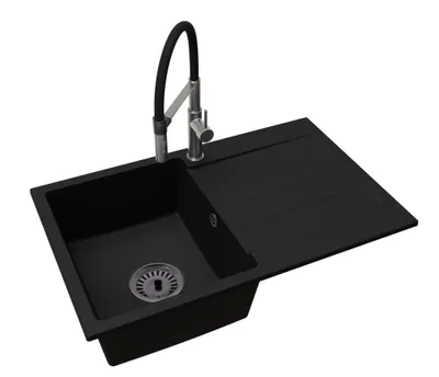 Produktbild von Große Granit Küchenspüle Einbecken mit Abtropffläche inkl. Armatur