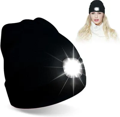 Produktbild von Elektrische Mütze - Gebreide USB-Ladbare Wintermütze - Warme Kopflampe für Angeln Joggen Camping - Schwarz Einheitsgröße .