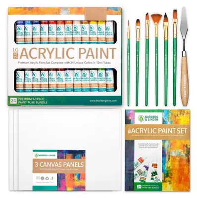 Acrylfarbe-Set: 24 Tuben, 3 Leinwände, 6 Pinsel & Malmesser