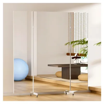 Produktbild von Ganzkörperspiegel 180 x 180 cm, Dreifach faltbarer Standspiegel auf Rollen, großer unzerbrechlicher Fitness- und Tanzspiegel für Zuhause, Fitnessraum, Studio, Schlafzimmer, Weiß