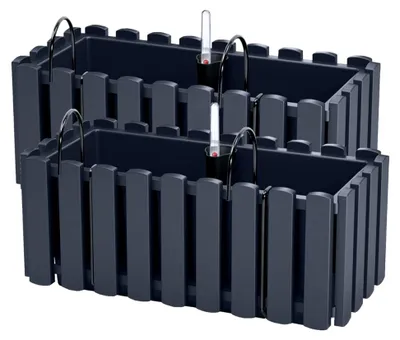Produktbild von 2X Blumenkasten Blumentopf mit Halterungen – 38 x 18 x 16,2 cm - Pflanztopf Bewässerungssystem Balkonkasten Pflanzkästen, Anthrazit