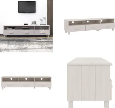 Image de vidaXL Armoire TV HAMAR Blanc 158x40x40 cm Pin massif - Armoire TV - Armoire TV Avec tiroirs - Meubles TV