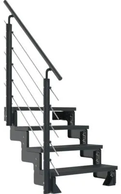 Produktbild von Pertura Aussentreppe Tallis 100 cm 4 Steigungen anthrazitgrau/Trimax anthrazit mit Geländer