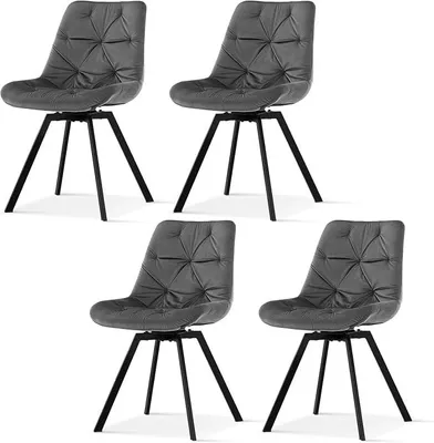 Imagen del producto de Juego de 4 sillas de comedor, giratorias 360°, silla de cocina con tapicería de terciopelo, color gris