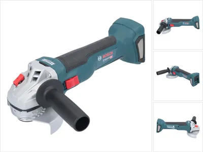 A cordless angle grinder is shown against a white background.